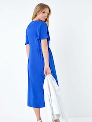 Roman Blue Button Through Shirred Midi Dress - Image 3 of 5