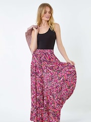 Roman Pink Butterfly Crinkle Tiered Maxi Skirt - Image 1 of 5