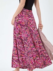 Roman Pink Butterfly Crinkle Tiered Maxi Skirt - Image 3 of 5