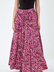 Roman Pink Butterfly Crinkle Tiered Maxi Skirt - Image 4 of 5