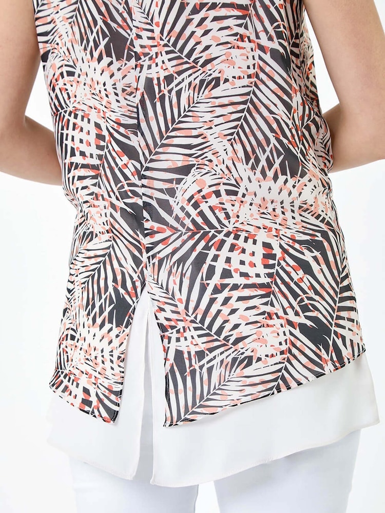 Roman Black Leaf Print Double Layer Vest Top - Image 5 of 5