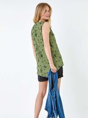 Roman Green Floral Print Button Detail Vest Top - Image 2 of 5