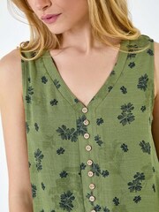 Roman Green Floral Print Button Detail Vest Top - Image 5 of 5