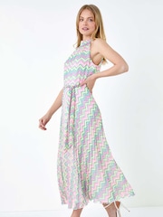 Roman Black Zig Zag Halter Neck Pleated Dress - Image 1 of 5