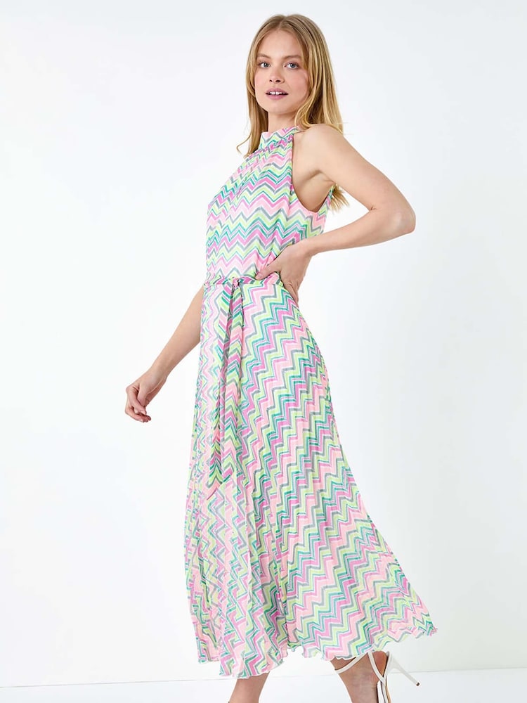 Roman Black Zig Zag Halter Neck Pleated Dress - Image 1 of 5