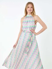 Roman Black Zig Zag Halter Neck Pleated Dress - Image 2 of 5