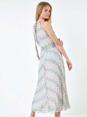 Roman Black Zig Zag Halter Neck Pleated Dress - Image 3 of 5