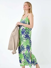 Roman Green Tropical Palm Print Midi Dress - Image 3 of 5
