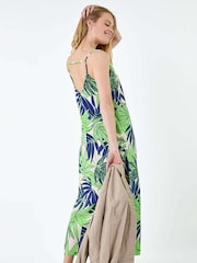 Roman Green Tropical Palm Print Midi Dress - Image 4 of 5
