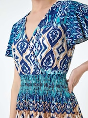 Roman Blue Print Shirred Stretch Maxi Dress - Image 5 of 5