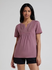 Mountain Warehouse Purple Paris Womens Embroidered 100% Cotton Top - Image 2 of 4