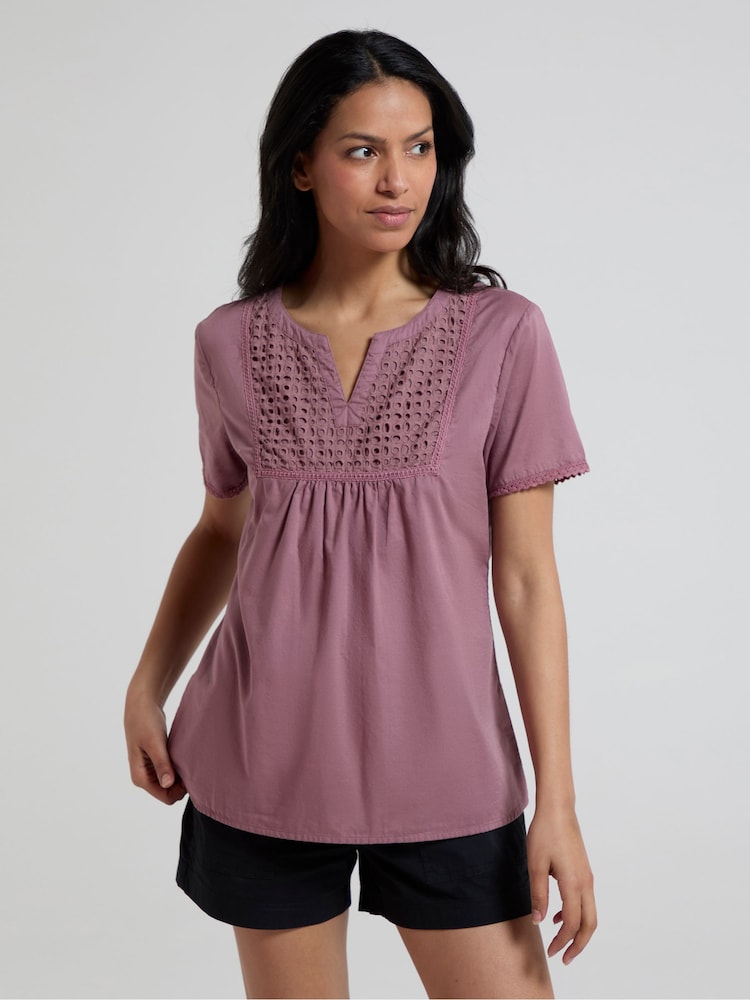 Mountain Warehouse Purple Paris Womens Embroidered 100% Cotton Top - Image 3 of 4