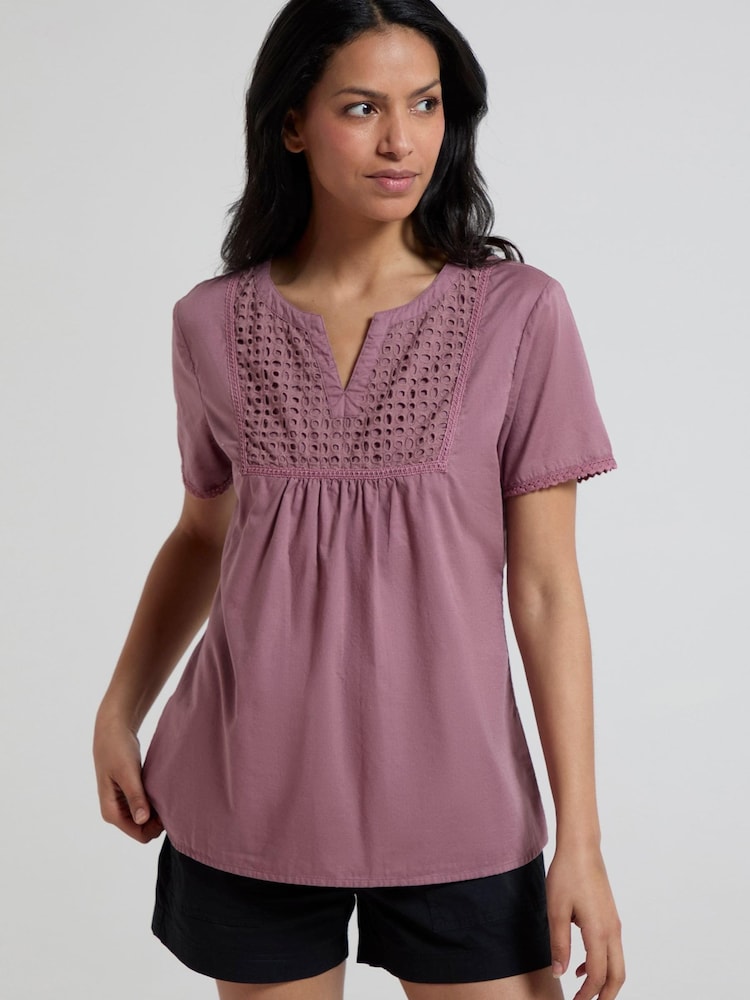 Mountain Warehouse Purple Paris Womens Embroidered 100% Cotton Top - Image 4 of 4
