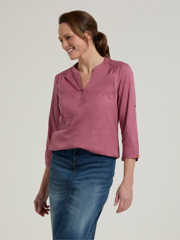 Mountain Warehouse Pink Womens Relaxed Fit Petra 3/4 Sleeve 100% Cotton Shirt - Image 2 of 4
