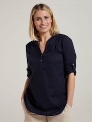 Mountain Warehouse Blue Womens Relaxed Fit Petra 3/4 Sleeve 100% Cotton Shirt - Image 1 of 9