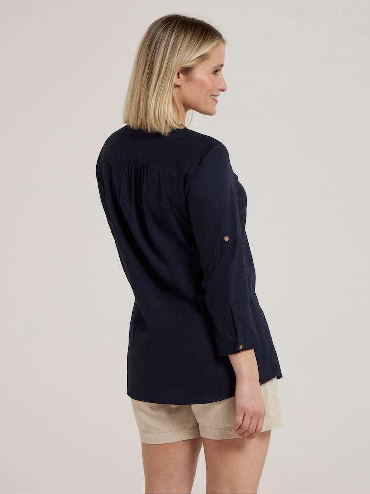 Mountain Warehouse Blue Womens Relaxed Fit Petra 3/4 Sleeve 100% Cotton Shirt - Image 4 of 9