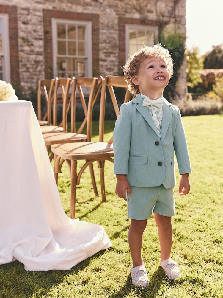 Mineral Blue Blazer Shirt Shorts and Bow Tie Set (3mths-9yrs) - Image 1 of 9