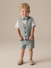 Sage Green Puppytooth - Gilet, chemise, Shorts and Bow Tie Set (3mths-9yrs) - Image 1 de 9