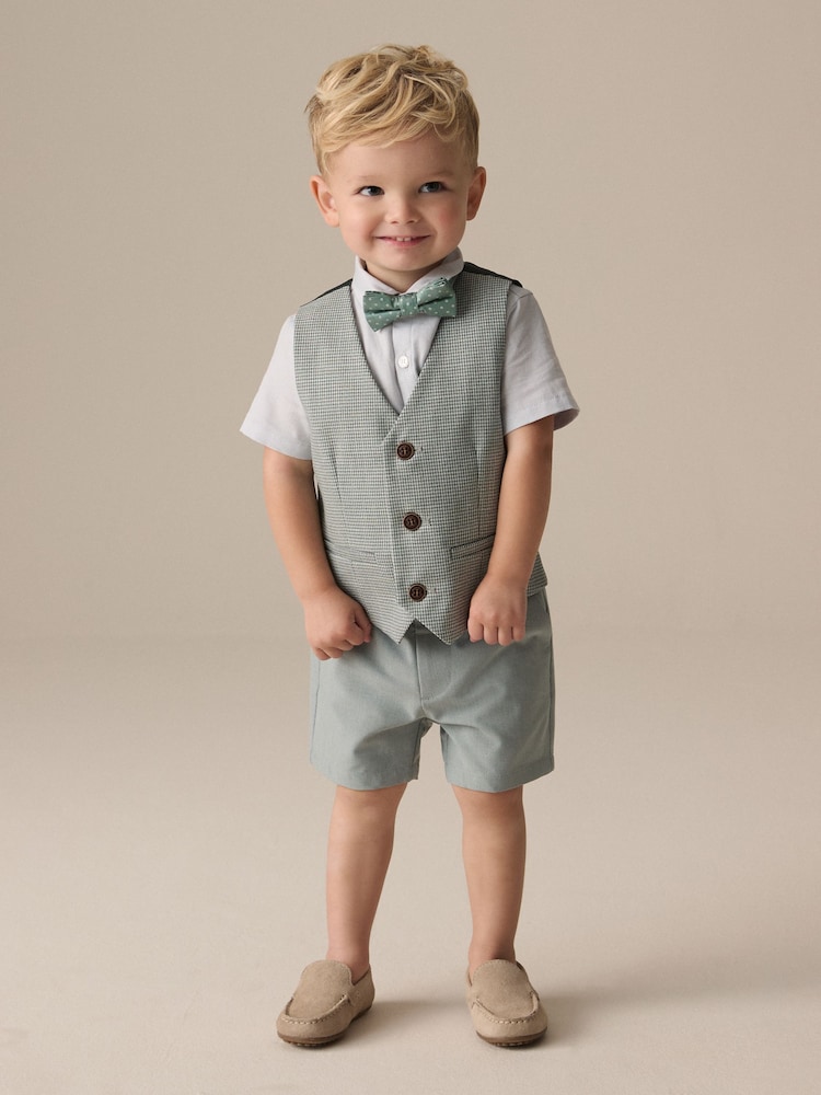 Sage Green Puppytooth - Gilet, chemise, Shorts and Bow Tie Set (3mths-9yrs) - Image 1 de 9