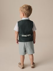 Sage Green Puppytooth - Gilet, chemise, Shorts and Bow Tie Set (3mths-9yrs) - Image 3 de 9