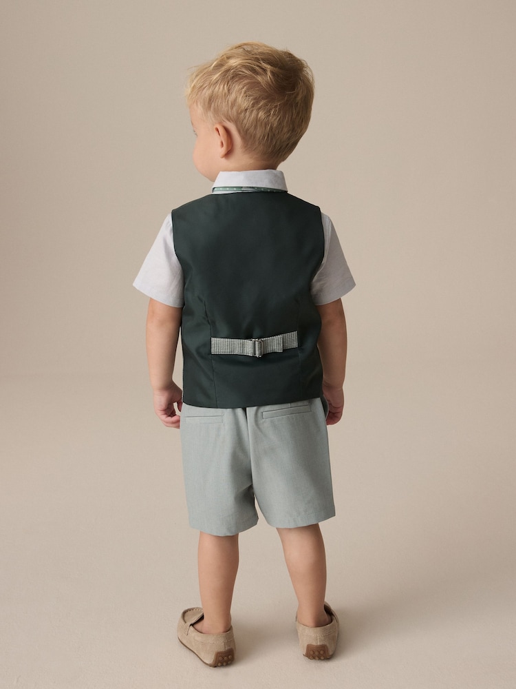Sage Green Puppytooth Waistcoat, Shirt, Shorts and Bow Tie Set (3mths-9yrs) - Image 3 of 9