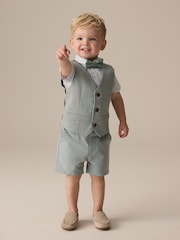 Sage Green Puppytooth - Gilet, chemise, Shorts and Bow Tie Set (3mths-9yrs) - Image 4 de 9