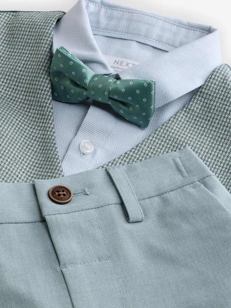 Sage Green Puppytooth Waistcoat, Shirt, Shorts and Bow Tie Set (3mths-9yrs) - Image 8 of 9