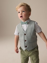 Sage Green Puppytooth Waistcoat, Shirt and Bow Tie Set (3mths-9yrs) - Image 1 of 9