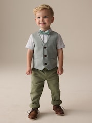 Sage Green Puppytooth Waistcoat, Shirt and Bow Tie Set (3mths-9yrs) - Image 2 of 9