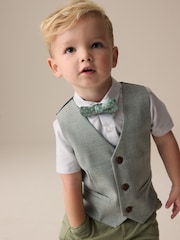 Sage Green Puppytooth Waistcoat, Shirt and Bow Tie Set (3mths-9yrs) - Image 4 of 9