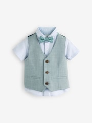Sage Green Puppytooth Waistcoat, Shirt and Bow Tie Set (3mths-9yrs) - Image 5 of 9