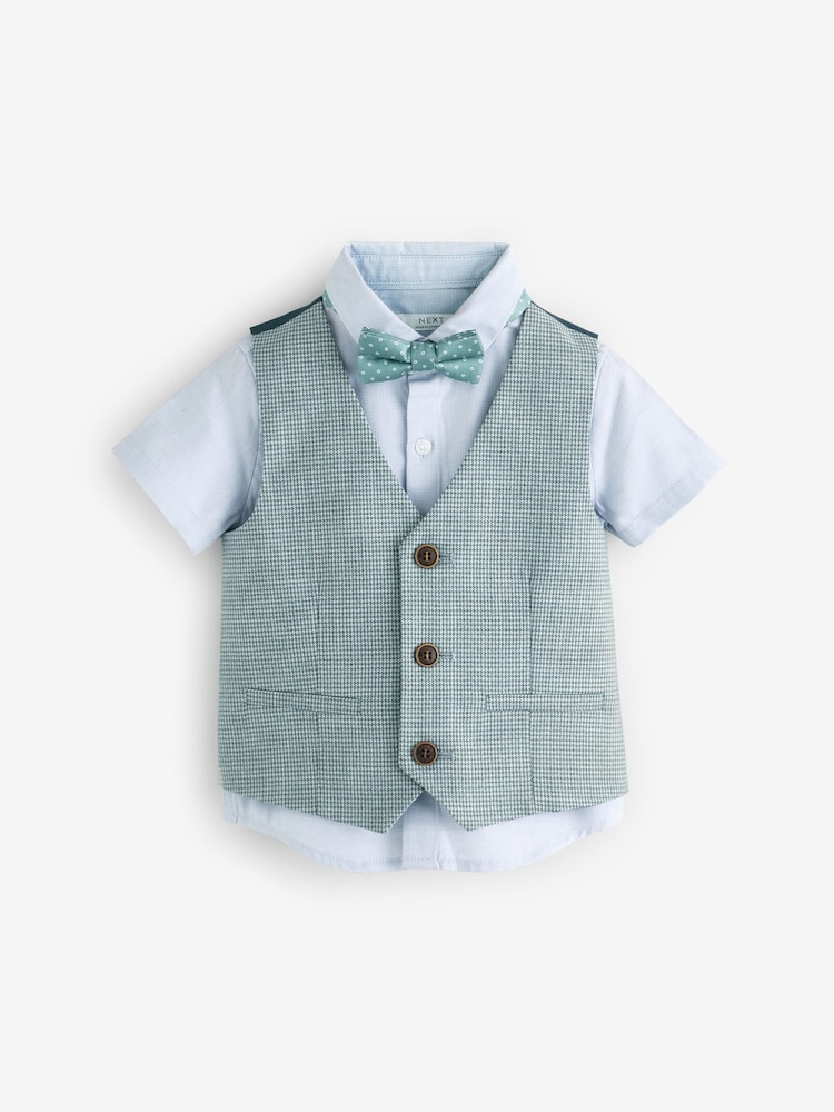 צבע ירוק מרווה בדוגמת פפיטה - Waistcoat, Shirt and Bow Tie Set (3mths-9yrs) - Image 5 of 9