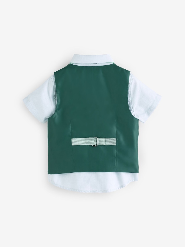 צבע ירוק מרווה בדוגמת פפיטה - Waistcoat, Shirt and Bow Tie Set (3mths-9yrs) - Image 6 of 9