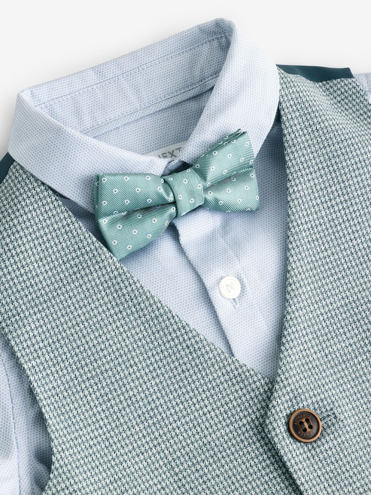 צבע ירוק מרווה בדוגמת פפיטה - Waistcoat, Shirt and Bow Tie Set (3mths-9yrs) - Image 8 of 9