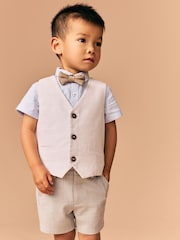 Neutral Tan Waistcoat Shirt Short and Bow Tie Set (3mths-9yrs) - Image 2 of 4