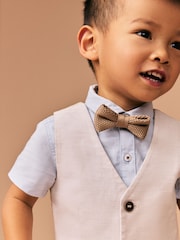 Neutral Tan Waistcoat Shirt Short and Bow Tie Set (3mths-9yrs) - Image 4 of 4