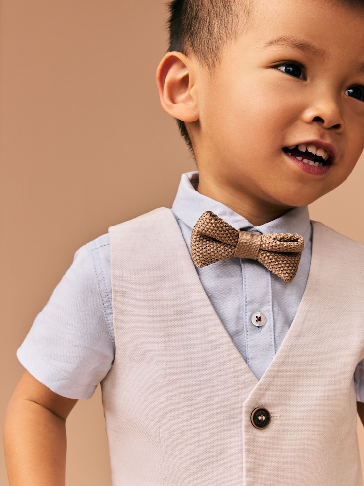Neutral Tan Waistcoat Shirt Short and Bow Tie Set (3mths-9yrs) - Image 4 of 4