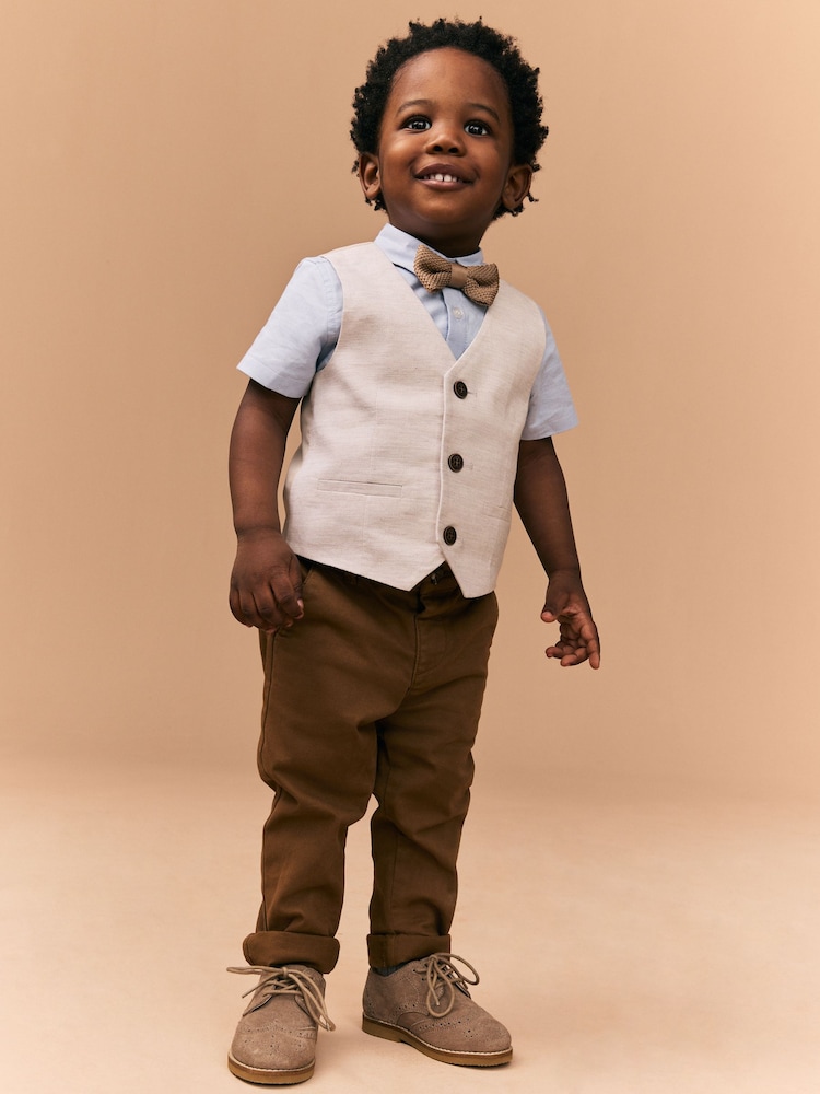 Neutral Tan Waistcoat Shirt and Bowtie Set (3mths-9yrs) - Image 2 of 10