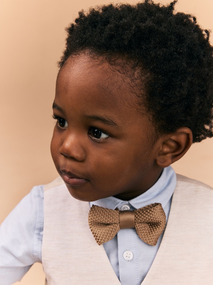 Neutral Tan Waistcoat Shirt and Bowtie Set (3mths-9yrs) - Image 4 of 10