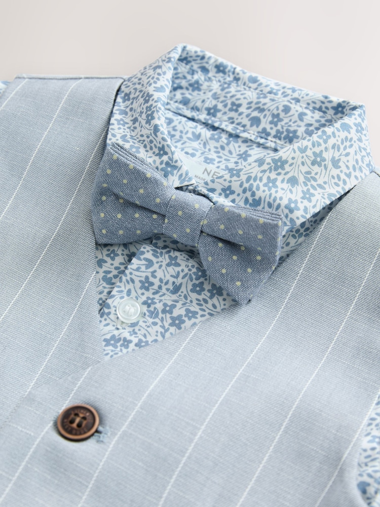 Blue Pinstripe Waistcoat Shirt and Bowtie Set (3mths-9yrs) - Image 3 of 5