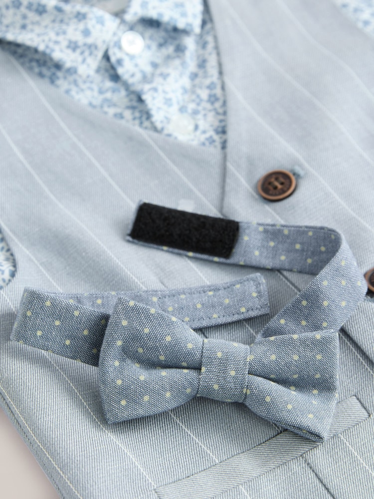 Blue Pinstripe Waistcoat Shirt and Bowtie Set (3mths-9yrs) - Image 4 of 5