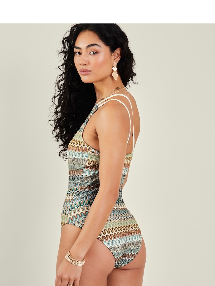 Accessorize Natural One Shoulder Crochet Swimsuit - Image 2 of 4 Accessorize Natural One Shoulder Crochet Swimsuit - Image 2 of 4