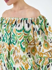 Roman Green Aztec Style Print Stretch Bardot Top - Image 5 of 5