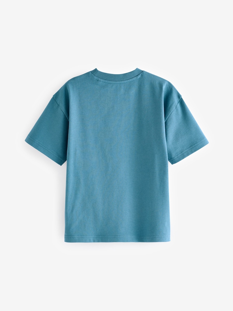 Teal Blue Embroidery Relaxed Fit Short Sleeve Graphic 100% Cotton T-Shirt (3-16yrs) - Image 2 of 4