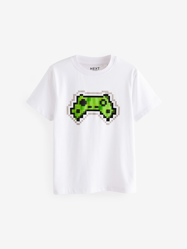 White Pixel Controller Short Sleeves Graphic 100% Cotton T-Shirt (3-16yrs) - Image 1 of 4