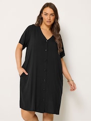Yours Curve Black Button Through Tunic Dress - Image 1 of 5