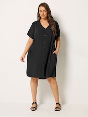 Yours Curve Black Button Through Tunic Dress - Image 2 of 5