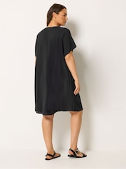 Yours Curve Black Button Through Tunic Dress - Image 3 of 5