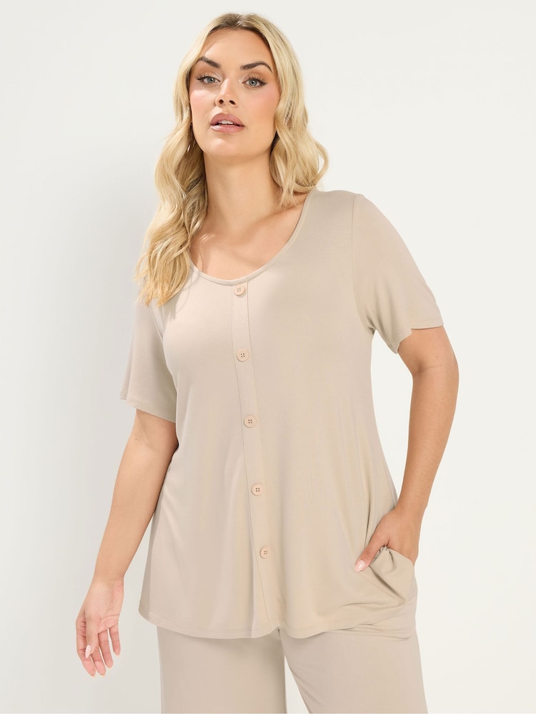 Yours Curve Natural Soft Touch Button T-Shirt - Image 1 of 5 Yours Curve Natural Soft Touch Button T-Shirt - Image 1 of 5