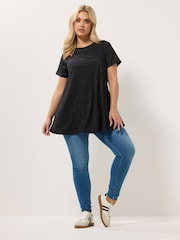 Yours Curve Black Soft Touch Shimmer Ribbed Top - Image 2 of 5